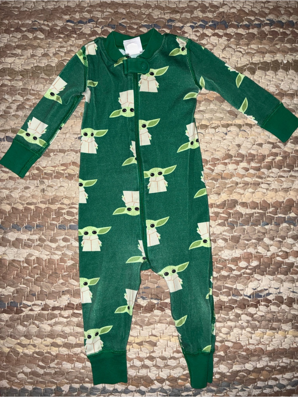 Hanna Andersson Dark Green Baby Yoda Print Zip One-Piece